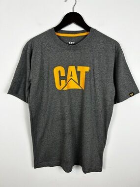 CAT Cotton T-Shirt Men's Size Medium Grey and Yellow